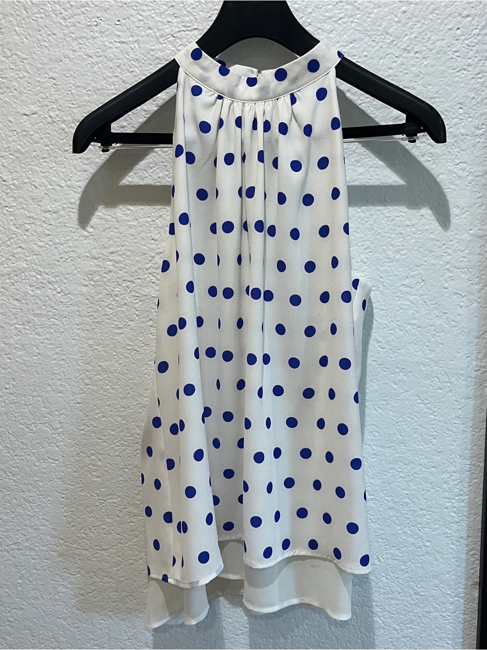Women’s White High Neck Royal Blue Polka Dot Tank Too